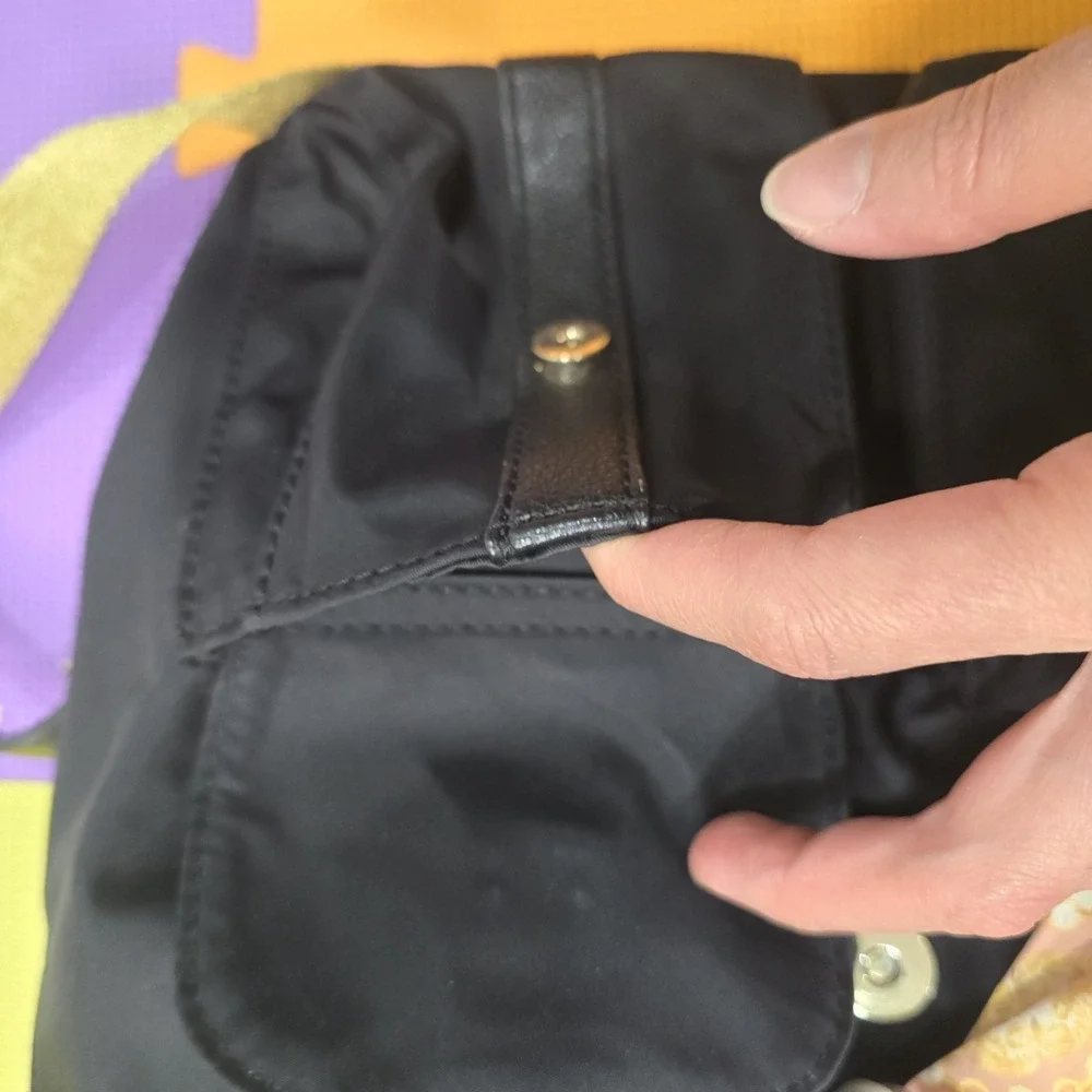Sam Edelman‎ Black Nylon Backpack Gold Hardware Scarf Drawstring Flap Pocket...